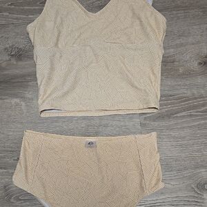 Beige Yellow Patterned Women's Swimsuit Tankini Set